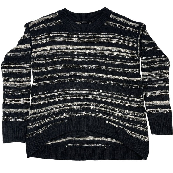 EUC Calvin Klein Black & White Marbled Stripes Pullover Crewneck Sweater Size M - Picture 1 of 9